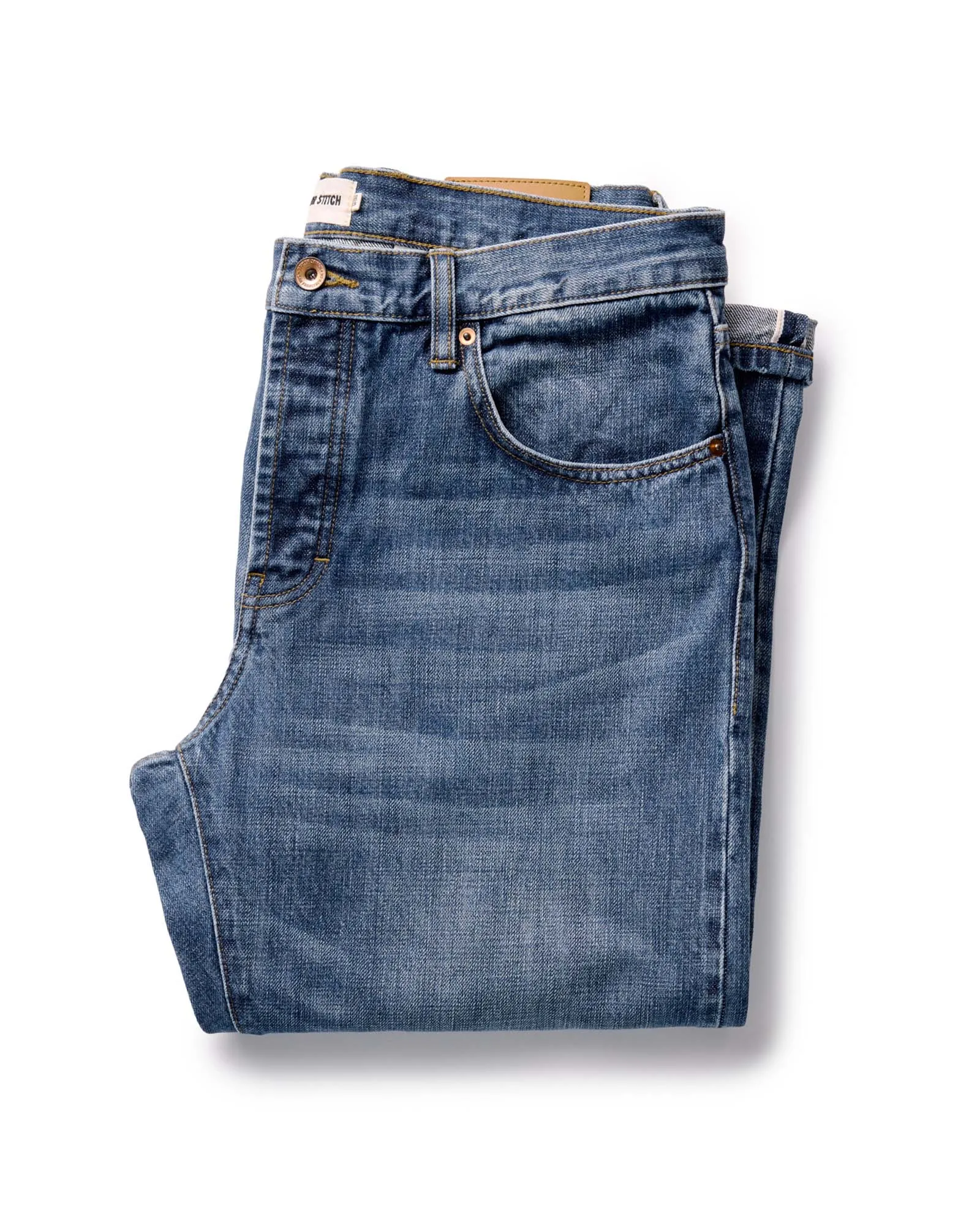 The Straight Jean in Mid Wash Organic Selvedge sold by Taylor Stitch