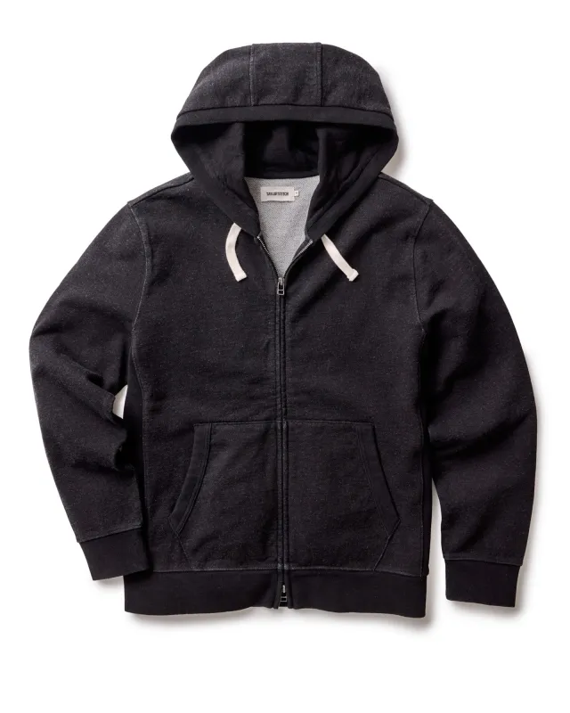 The Apres Zip Hoodie in Black Indigo Terry sold by Taylor Stitch