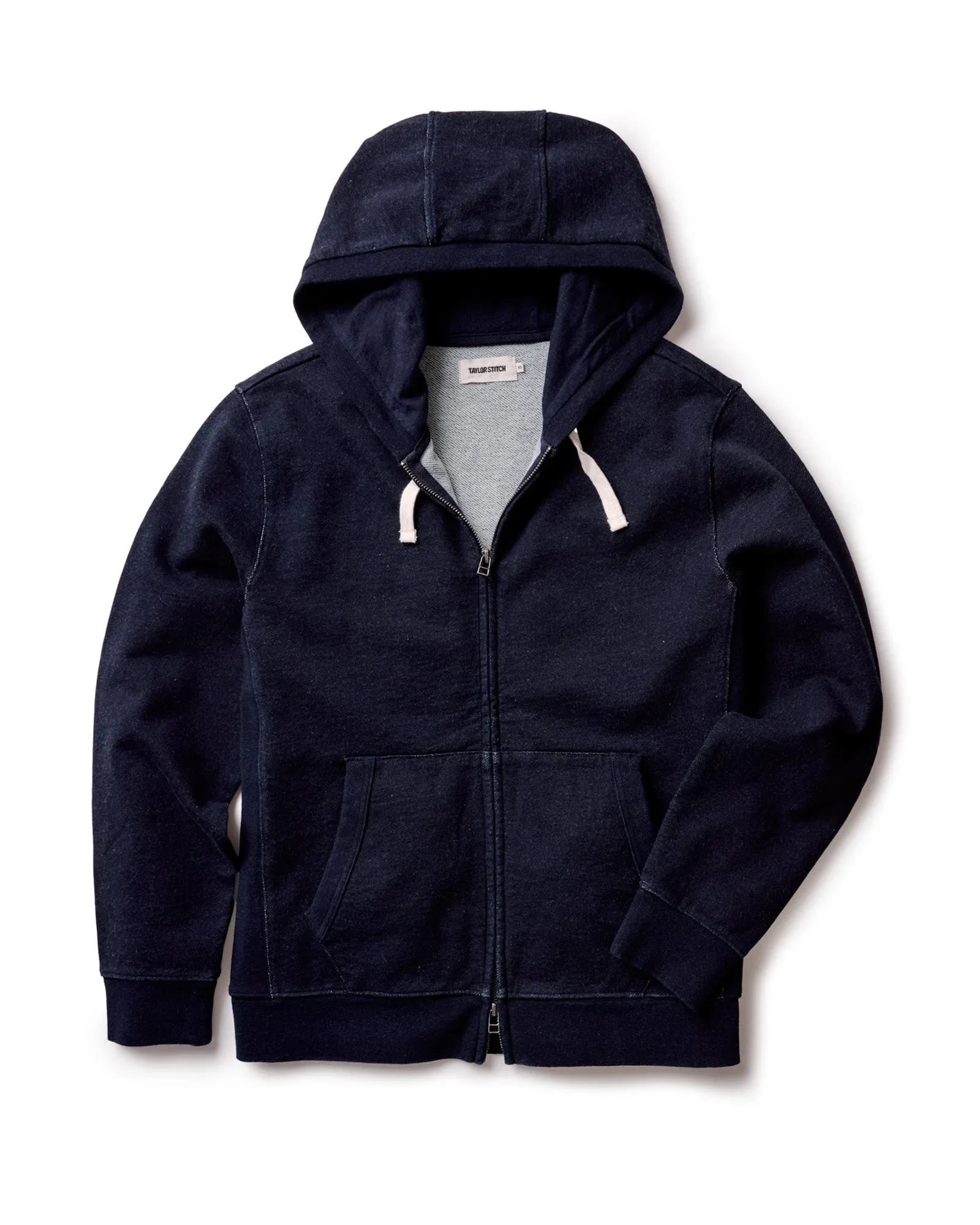 The Apres Zip Hoodie in Rinsed Indigo Terry sold by Taylor Stitch