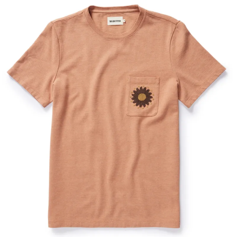 The Embroidered Heavy Bag Tee in Dried Acorn Aubade sold by Taylor Stitch