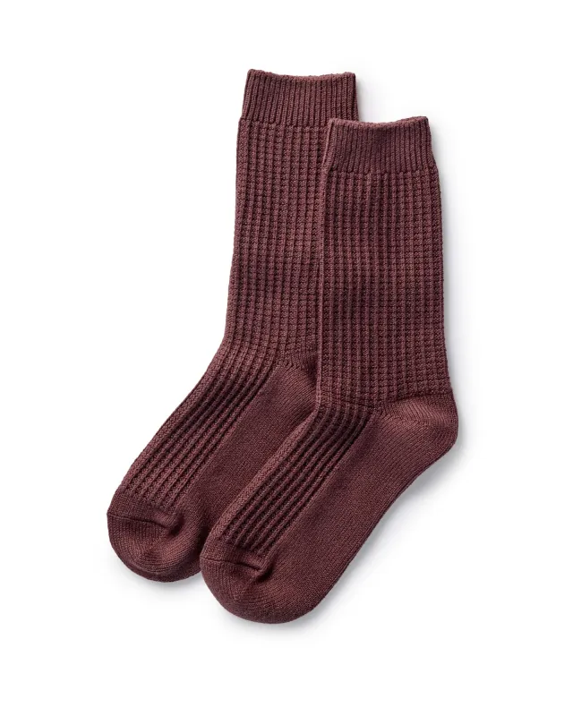 The Waffle Sock in Burgundy sold by Taylor Stitch