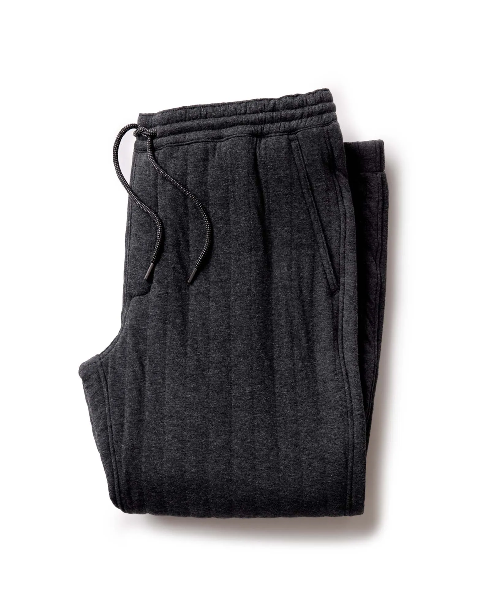 The Apres Pant in Heather Coal Quilted Jersey sold by Taylor Stitch