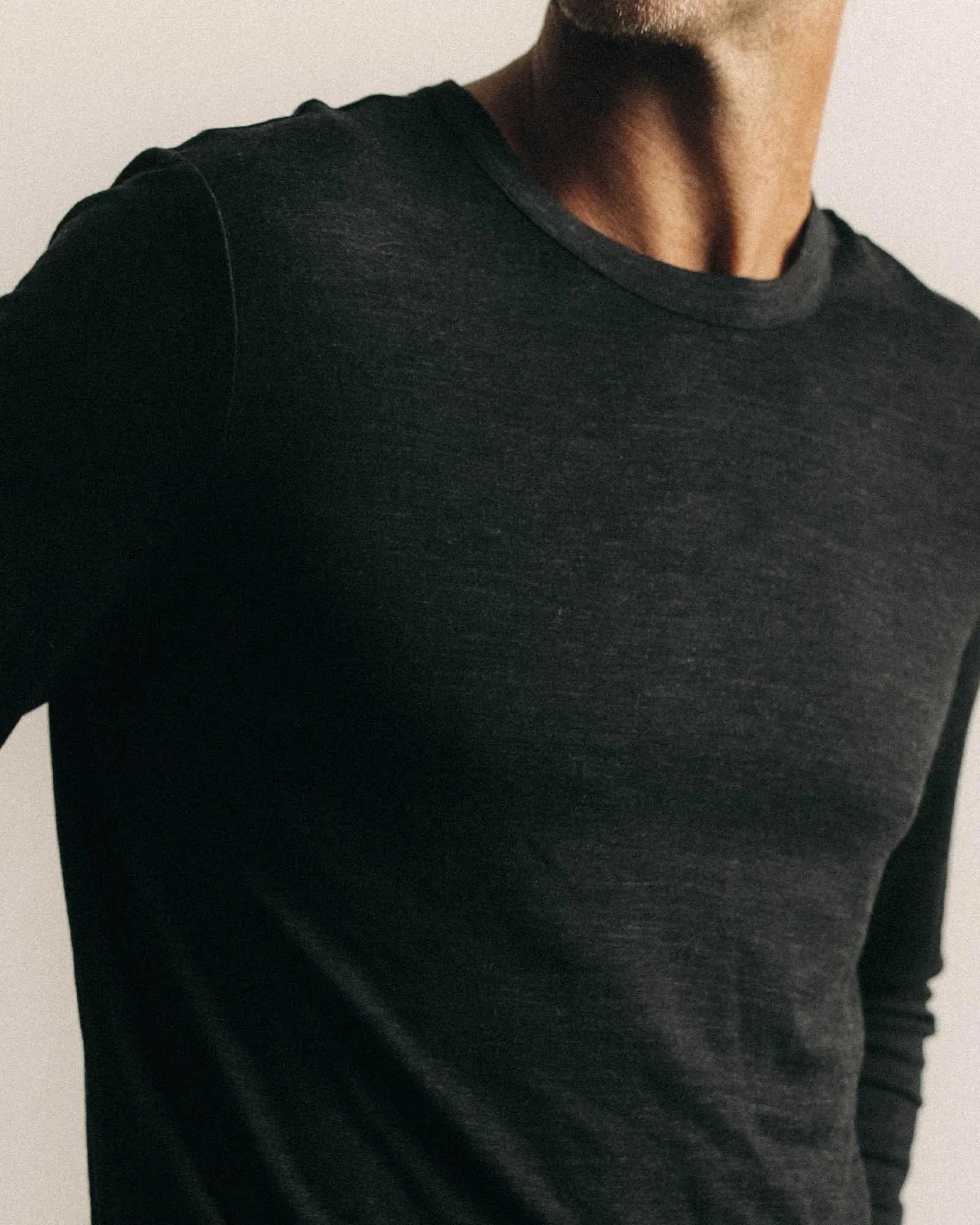 The Merino Long Sleeve Tee in Heather Black sold by Taylor Stitch product image thumbnail 3