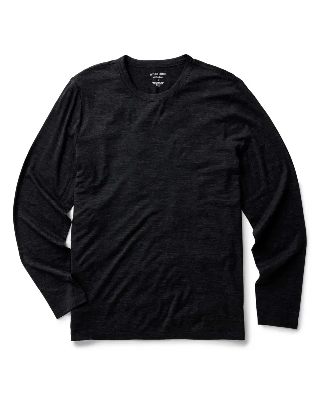 The Merino Long Sleeve Tee in Heather Black sold by Taylor Stitch