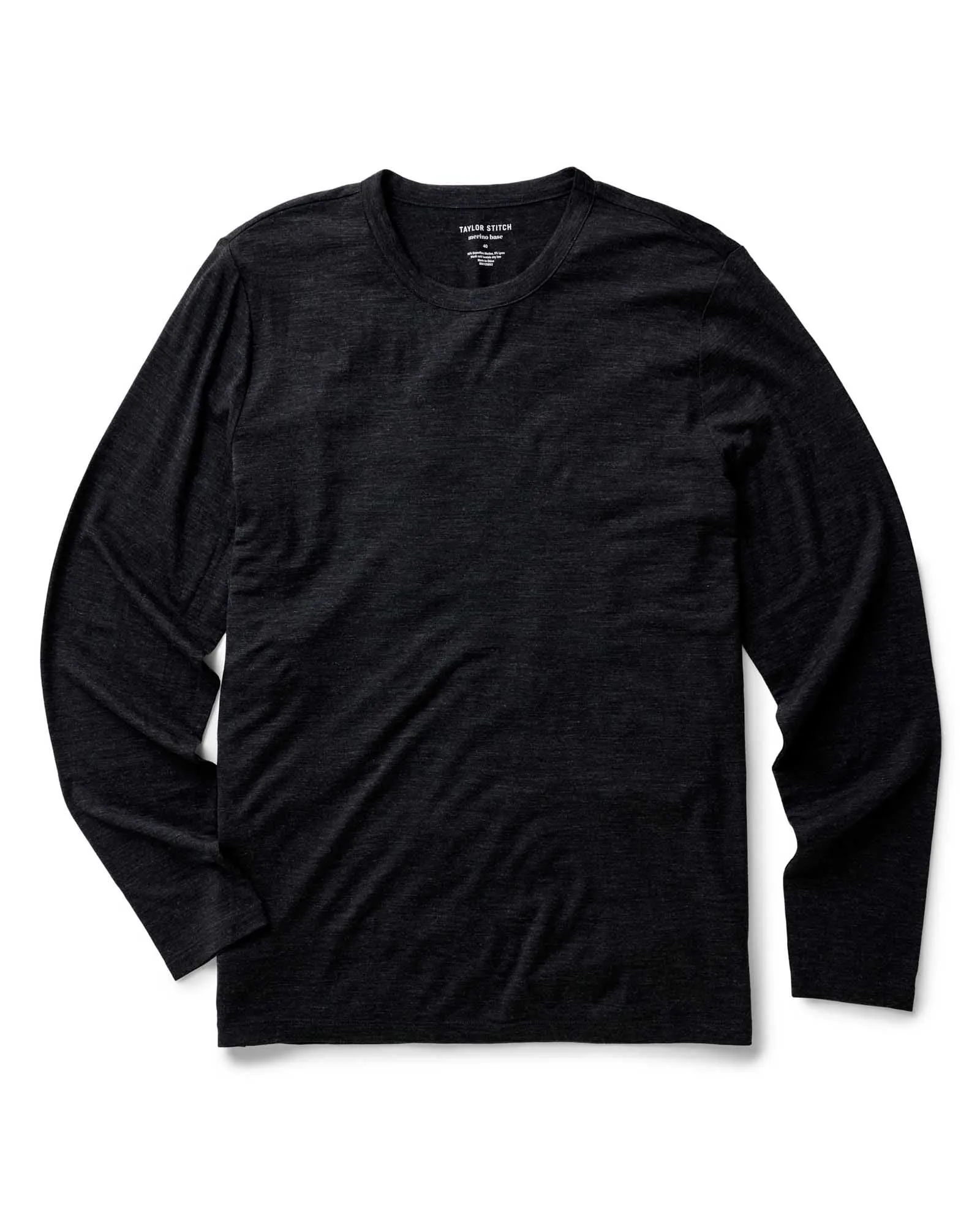 The Merino Long Sleeve Tee in Heather Black sold by Taylor Stitch