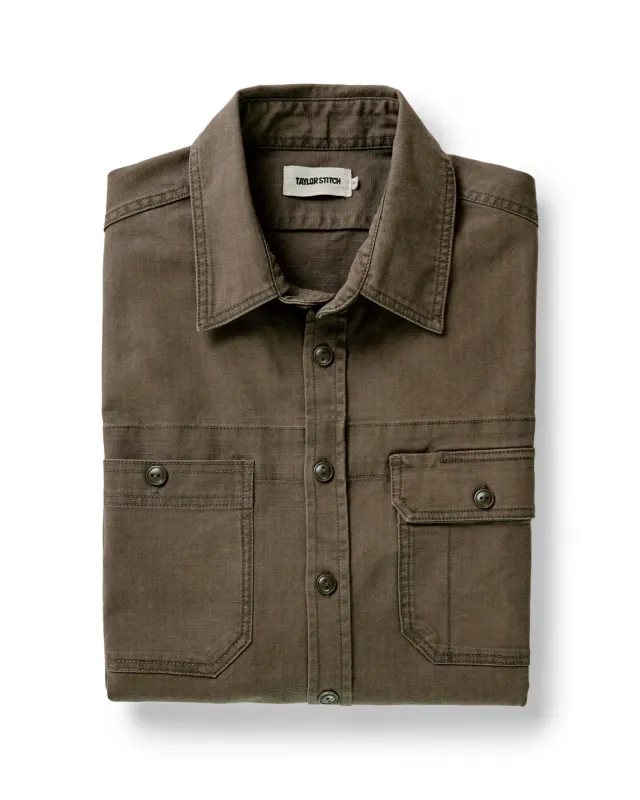 The Field Overshirt in Mushroom Ripstop sold by Taylor Stitch