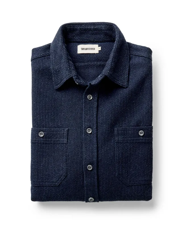 The Utility Shirt in Rinsed Indigo Sashiko sold by Taylor Stitch