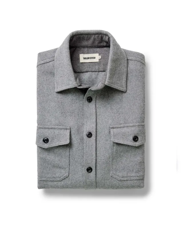 The CPO Shirt in Heather Ash Twill sold by Taylor Stitch