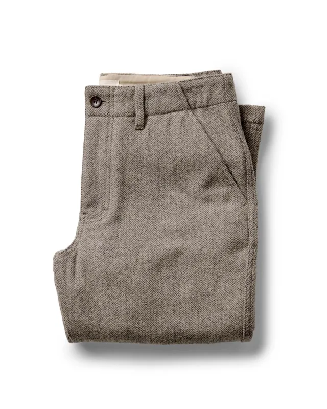 The Carnegie Pant in Gravel Herringbone Wool sold by Taylor Stitch