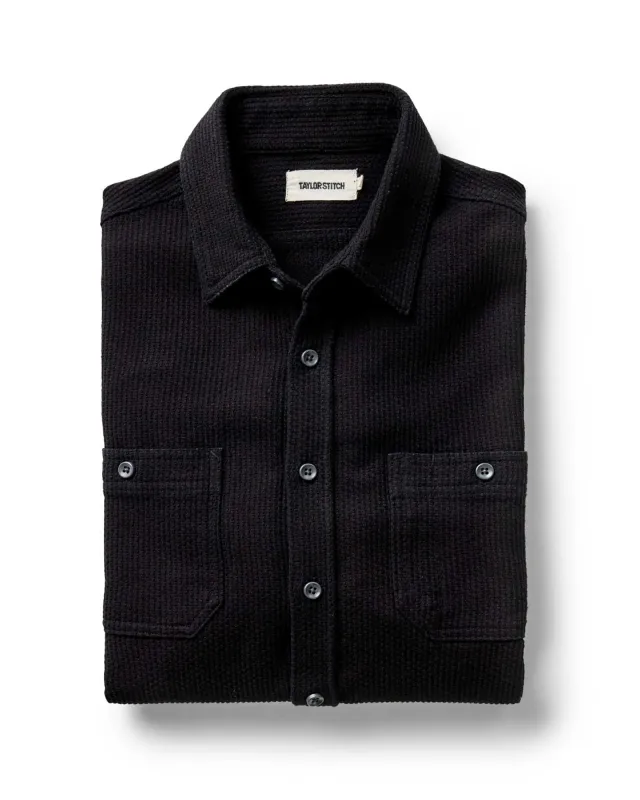 The Utility Shirt in Black Indigo Sashiko sold by Taylor Stitch