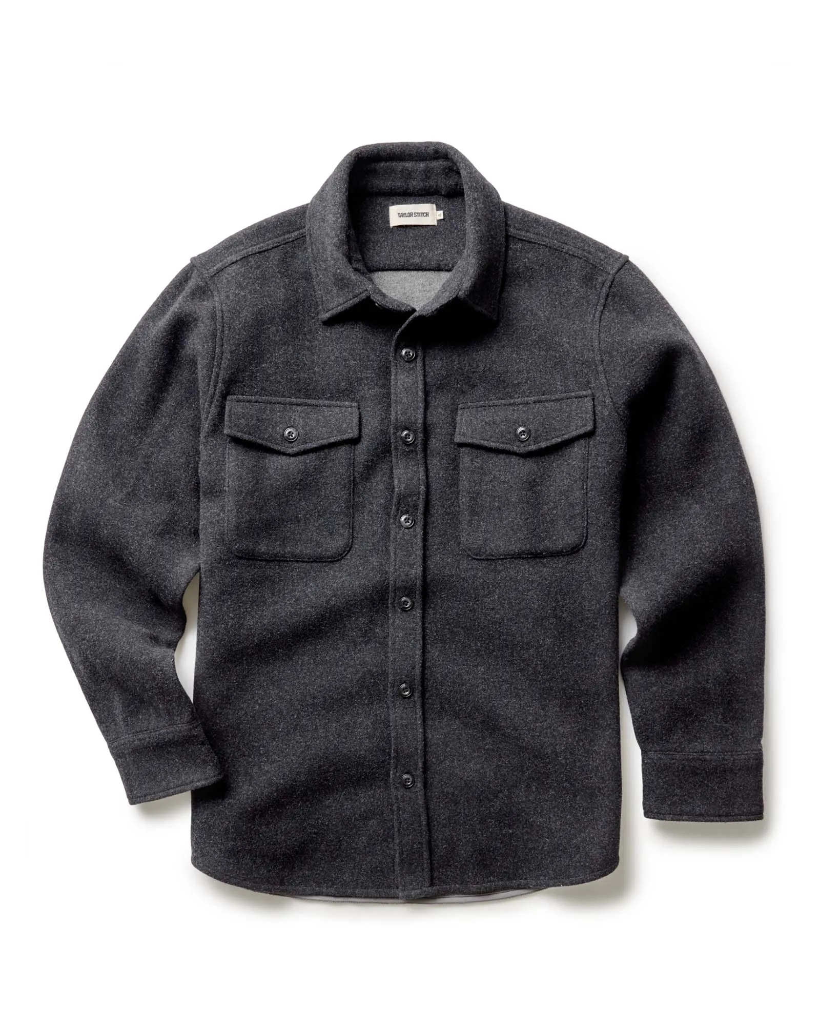 The Maritime Shirt Jacket in Heather Charcoal Wool sold by Taylor Stitch