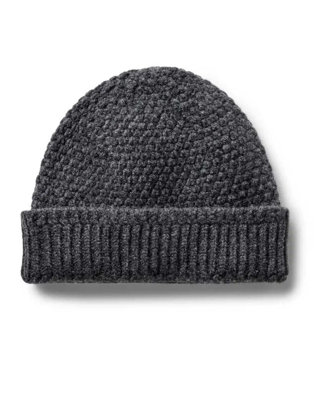 The Fisherman Beanie in Heather Coal sold by Taylor Stitch