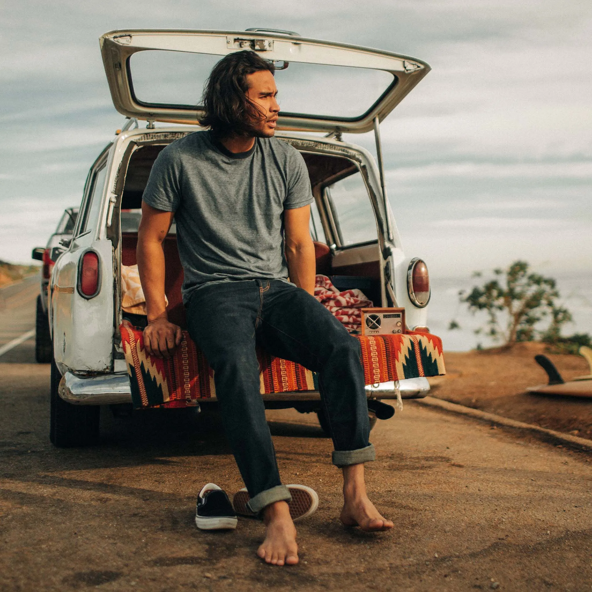 The Cotton Hemp Tee in Slate and Navy Stripe sold by Taylor Stitch product image thumbnail 2