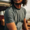 The Cotton Hemp Tee in Slate and Navy Stripe sold by Taylor Stitch