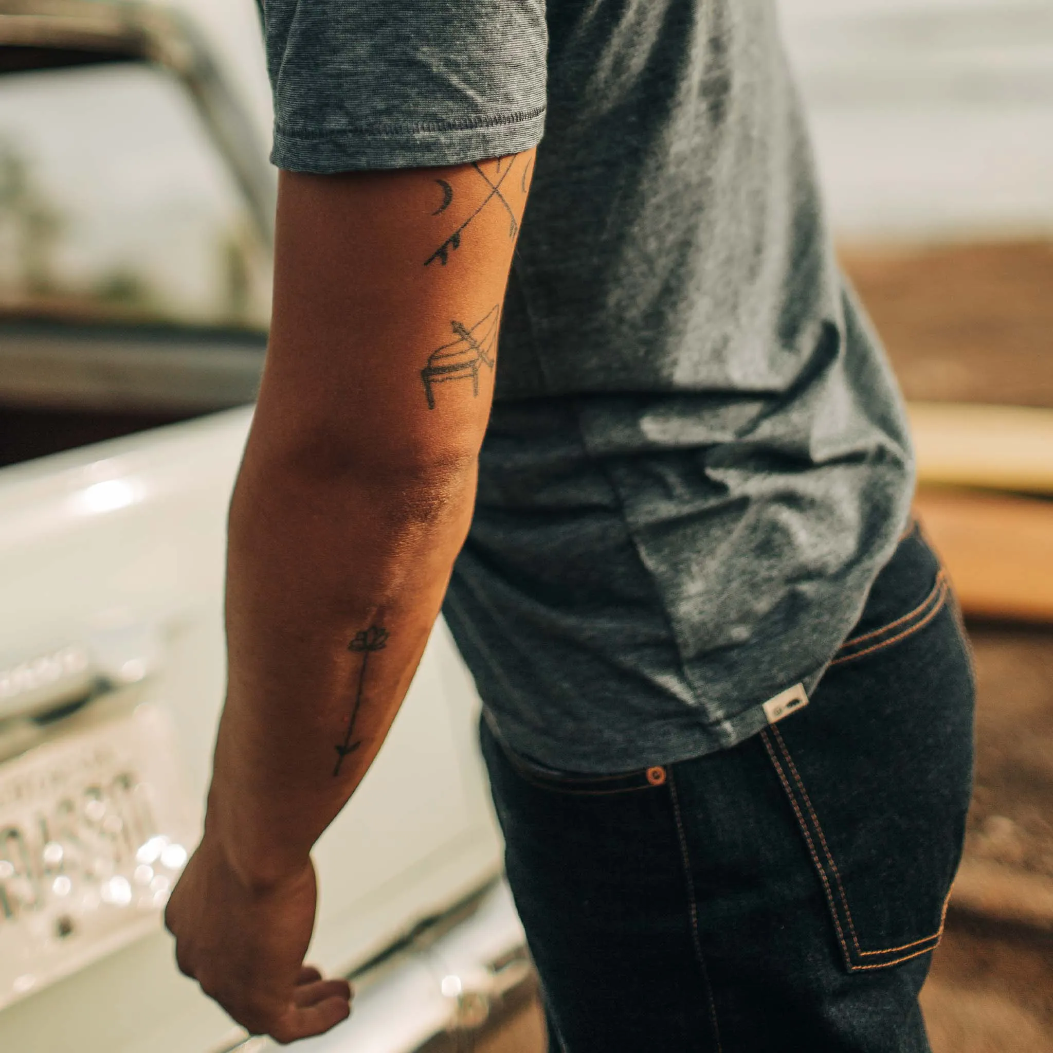 The Cotton Hemp Tee in Slate and Navy Stripe sold by Taylor Stitch product image thumbnail 4