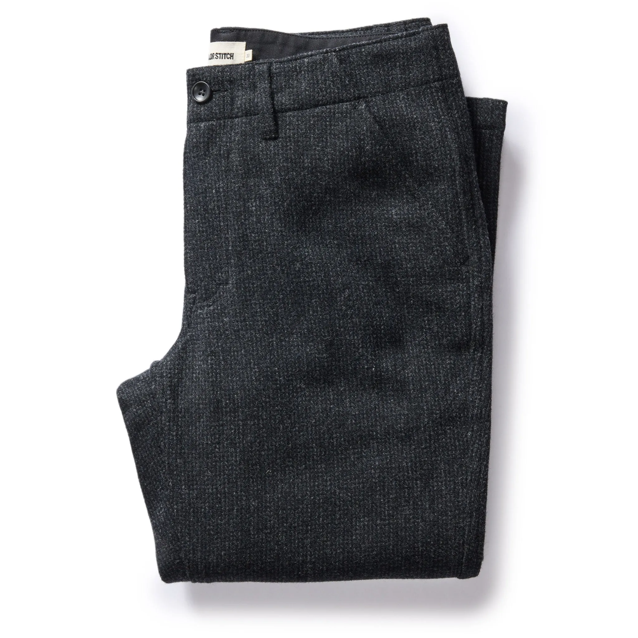The Carnegie Pant in Charcoal Heather Wool sold by Taylor Stitch