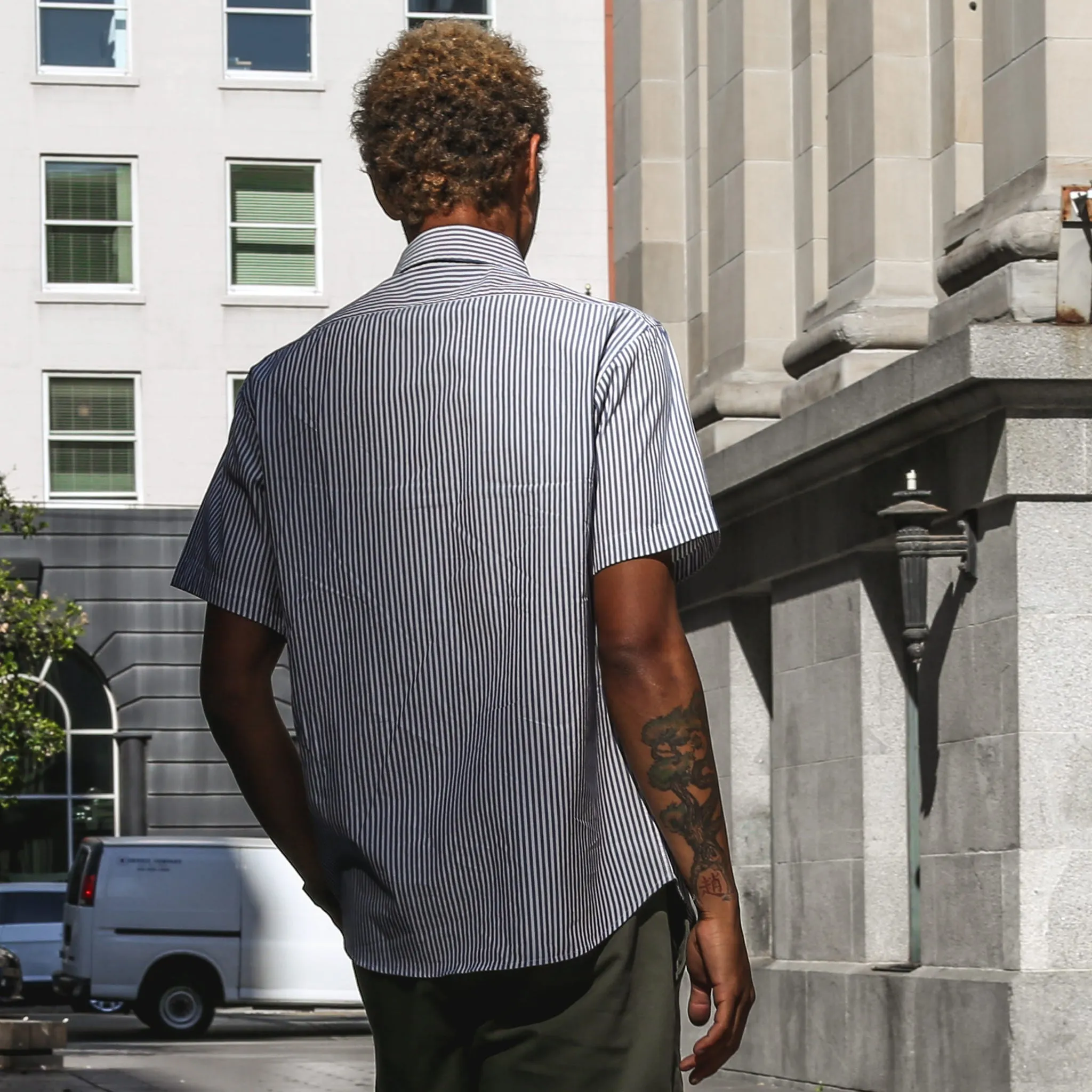 The Short Sleeve California in Navy Stripe Poplin sold by Taylor Stitch product image thumbnail 4