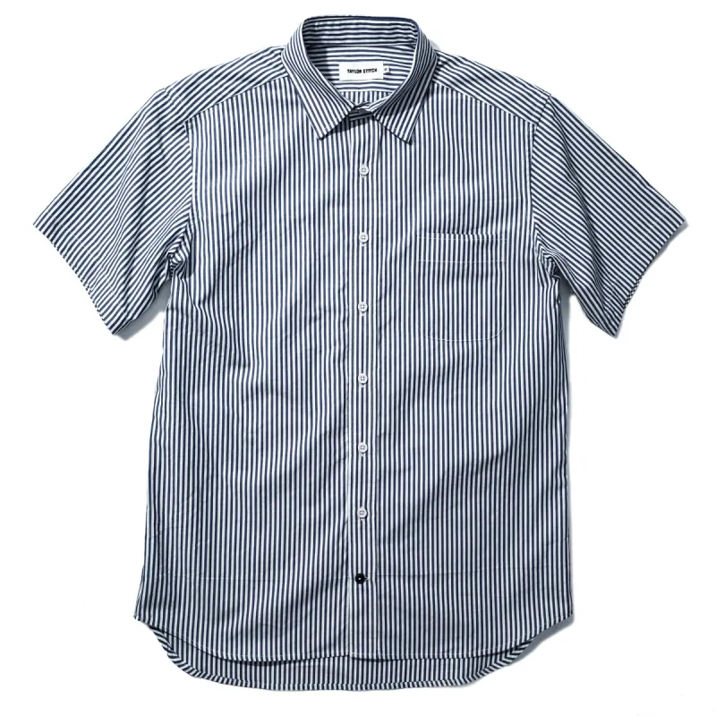 The Short Sleeve California in Navy Stripe Poplin sold by Taylor Stitch