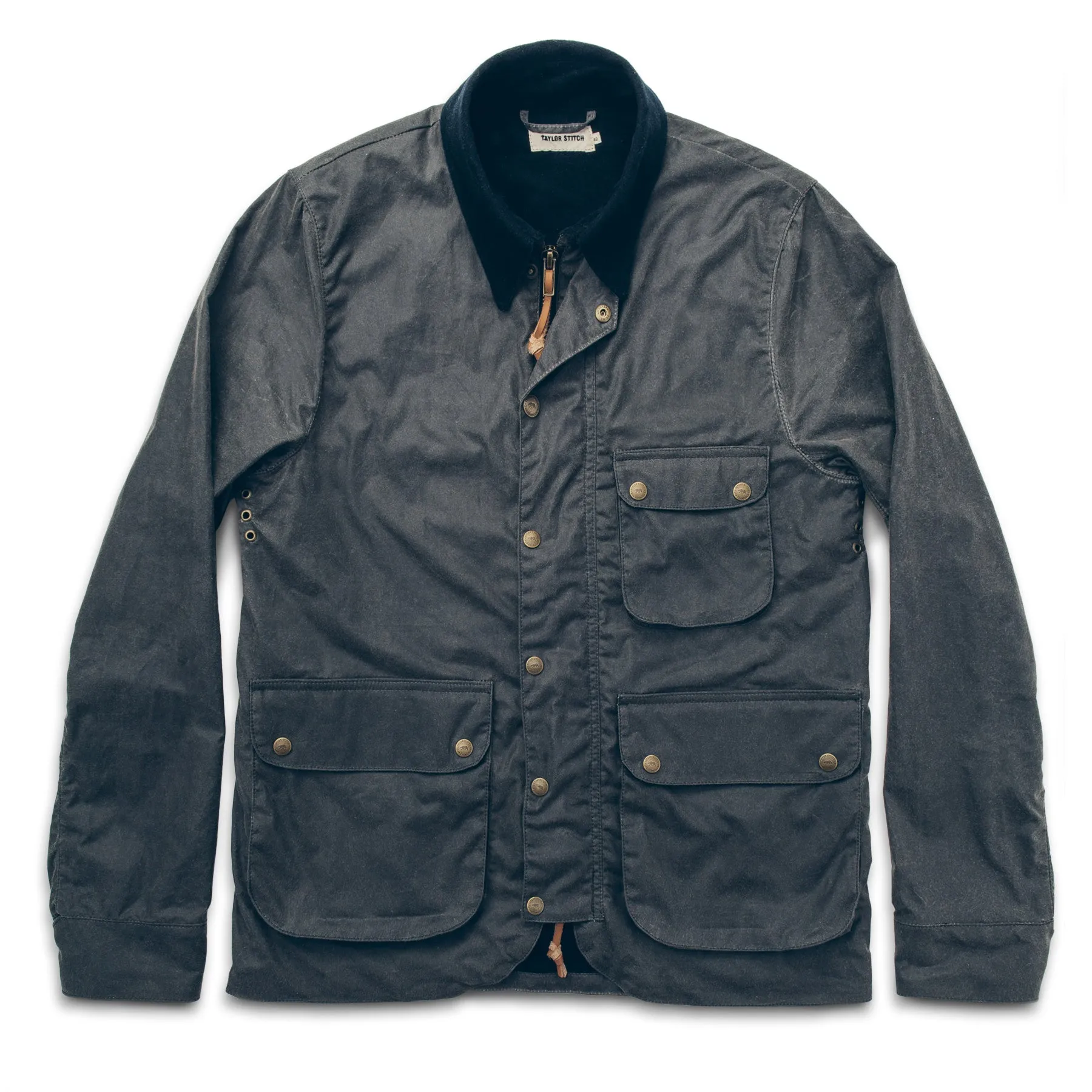 The Rover Jacket in Slate Beeswaxed Canvas sold by Taylor Stitch