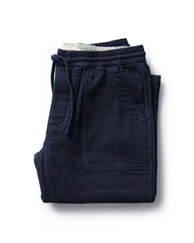The Breakwater Pant in Rinsed Indigo Sashiko sold by Taylor Stitch
