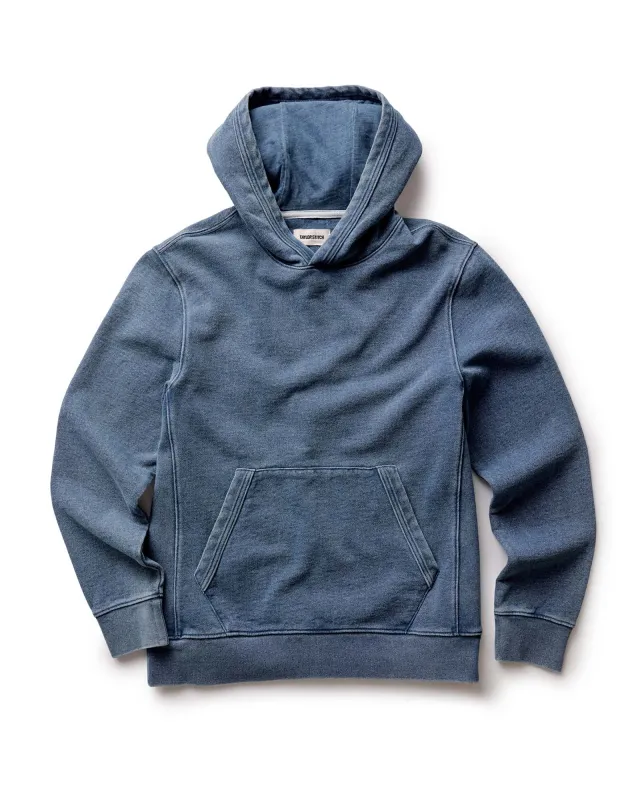 The Sunset Hoodie in Washed Indigo Terry sold by Taylor Stitch