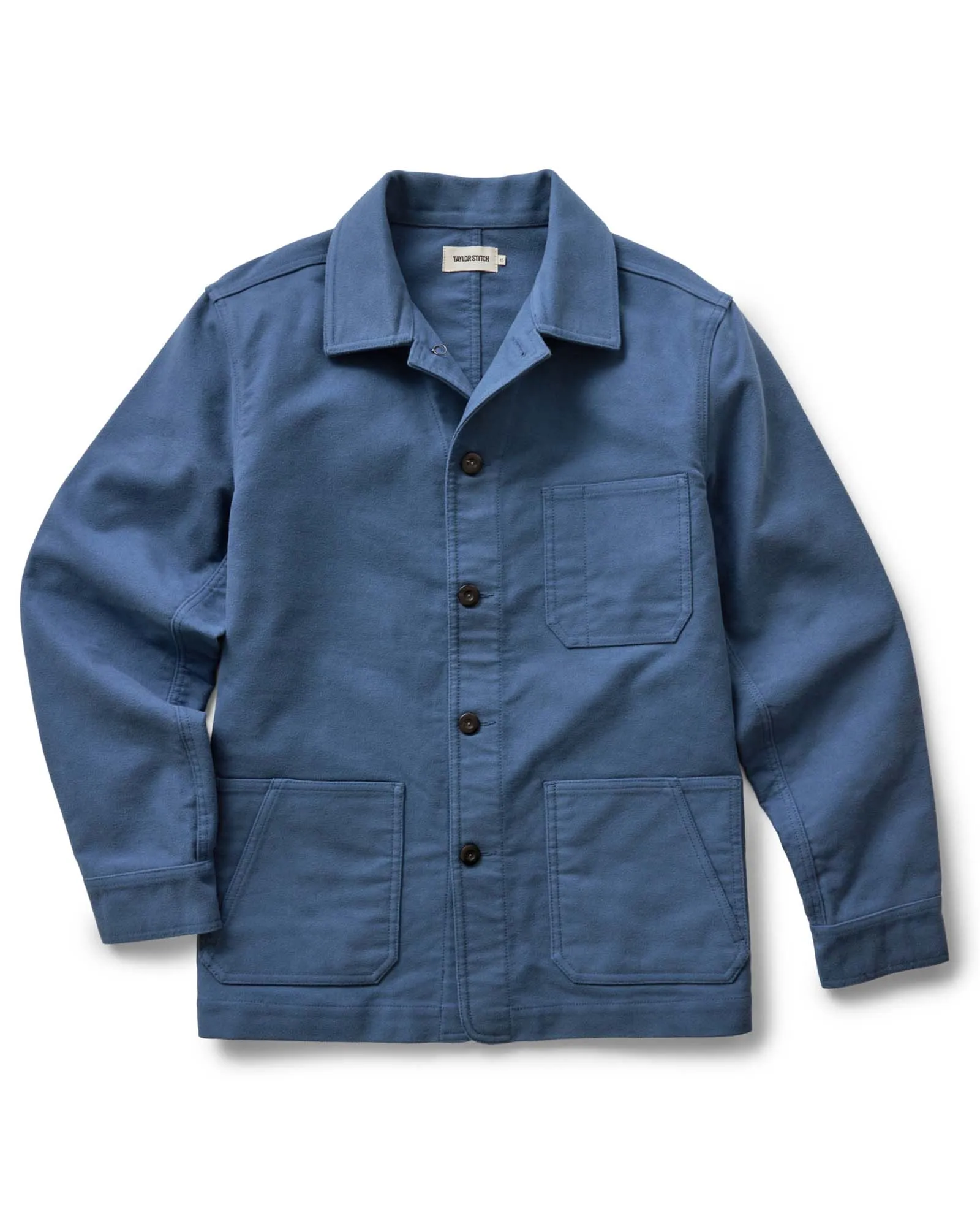 The Ojai Jacket in French Blue Moleskin sold by Taylor Stitch