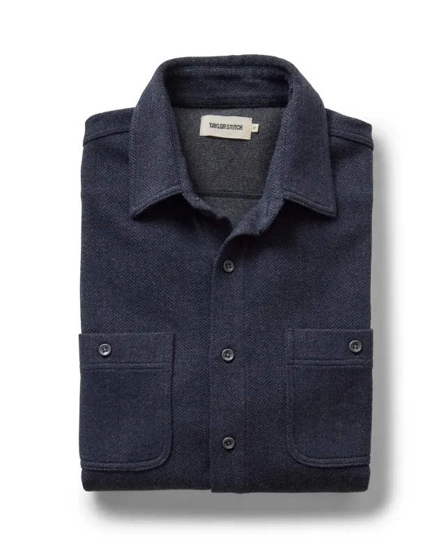 The North Shore Knit Shirt in Heather Navy made by Taylor Stitch