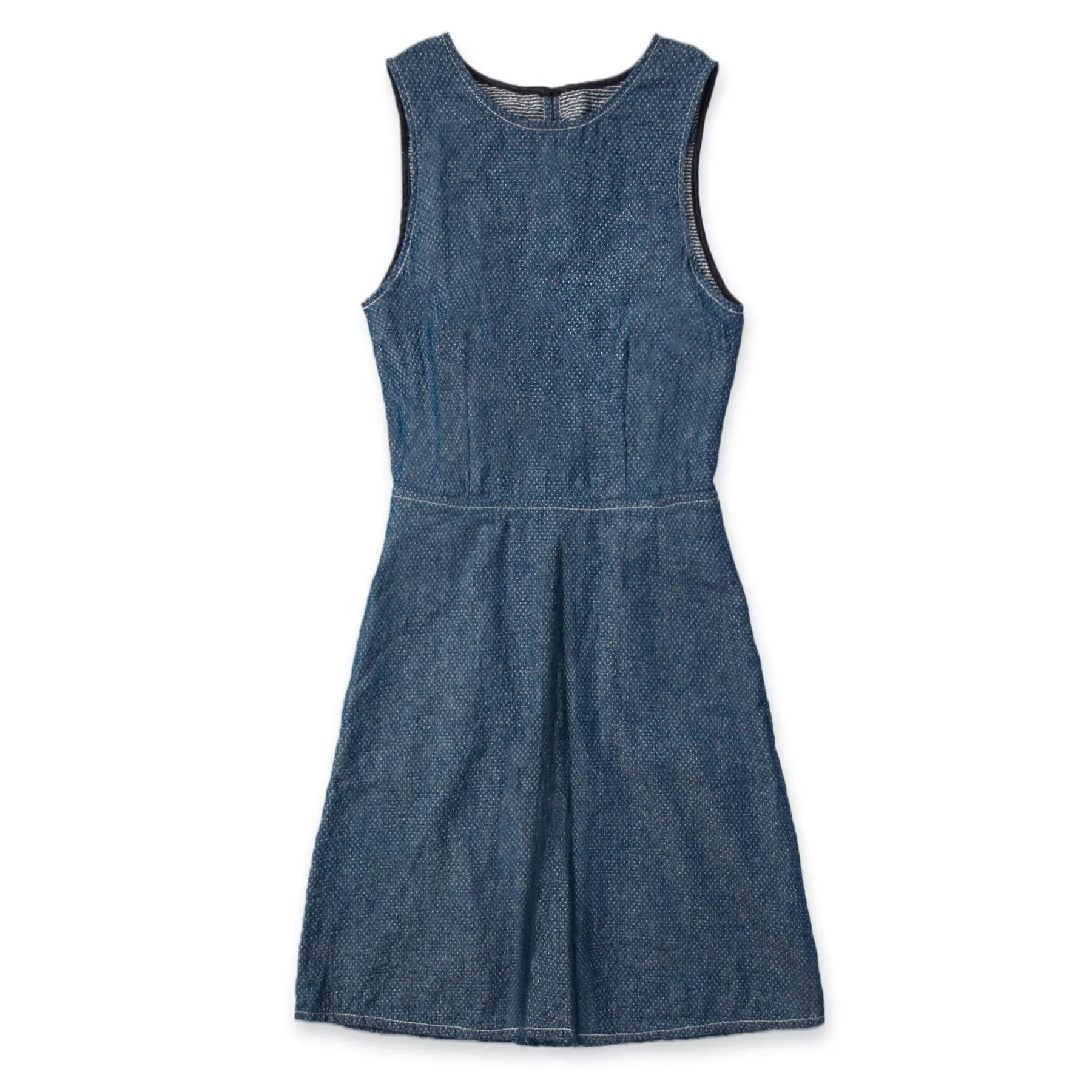 The Audrey Dress in Indigo Jacquard sold by Taylor Stitch