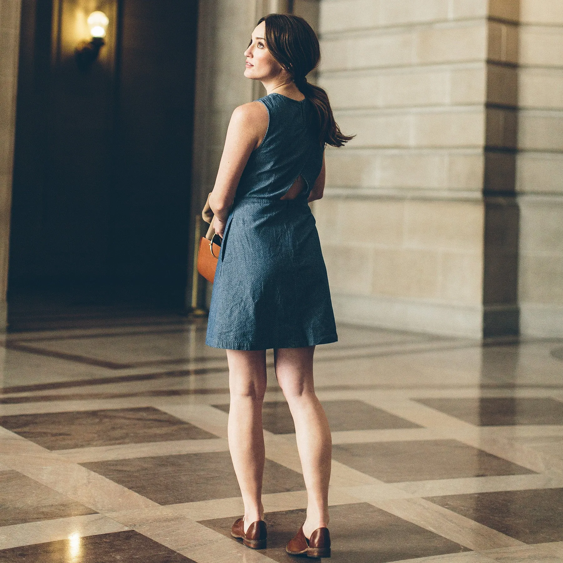 The Audrey Dress in Indigo Jacquard sold by Taylor Stitch product image thumbnail 4