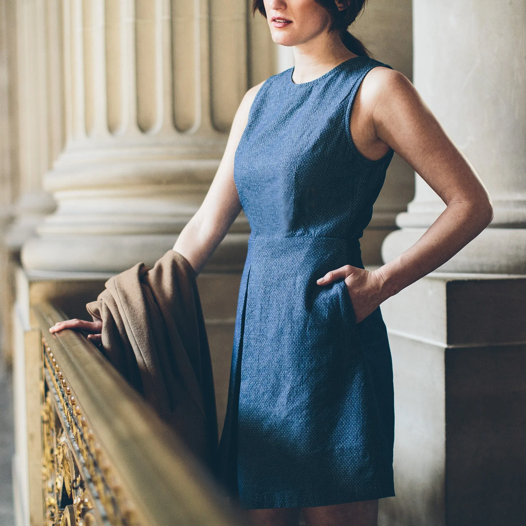 The Audrey Dress in Indigo Jacquard sold by Taylor Stitch product image thumbnail 5