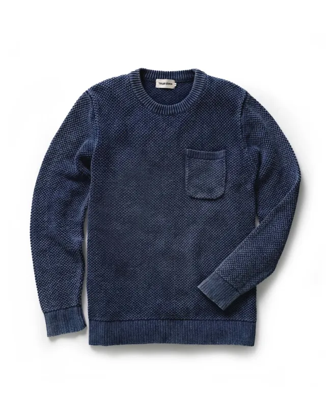 The Crawford Crew Sweater in Washed Indigo made by Taylor Stitch