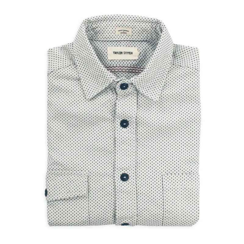 The Utility Shirt in Natural Cross Jacquard sold by Taylor Stitch
