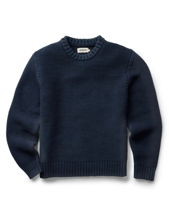 The Topsail Sweater in Dark Navy made by Taylor Stitch