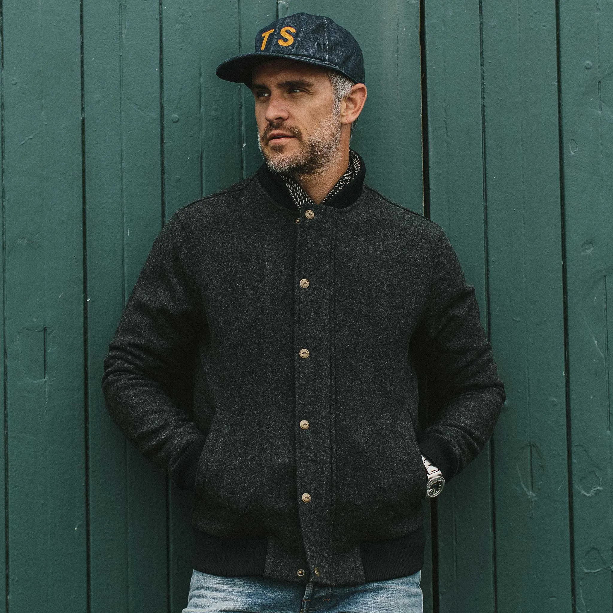 The Bomber Jacket in Charcoal Wool sold by Taylor Stitch product image thumbnail 2