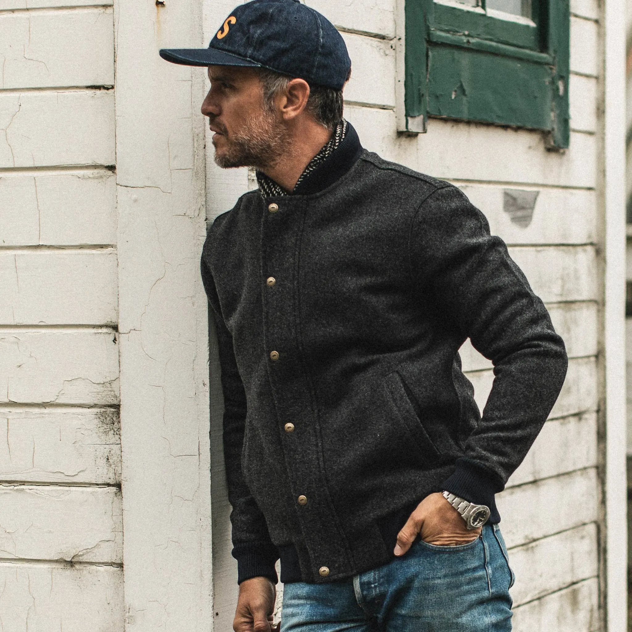 The Bomber Jacket in Charcoal Wool sold by Taylor Stitch product image thumbnail 4