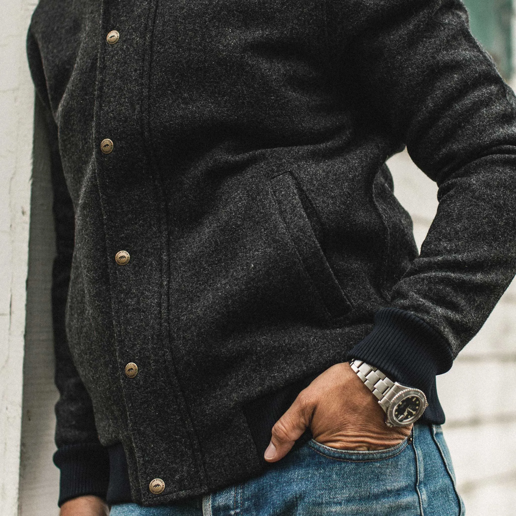 The Bomber Jacket in Charcoal Wool sold by Taylor Stitch product image thumbnail 5