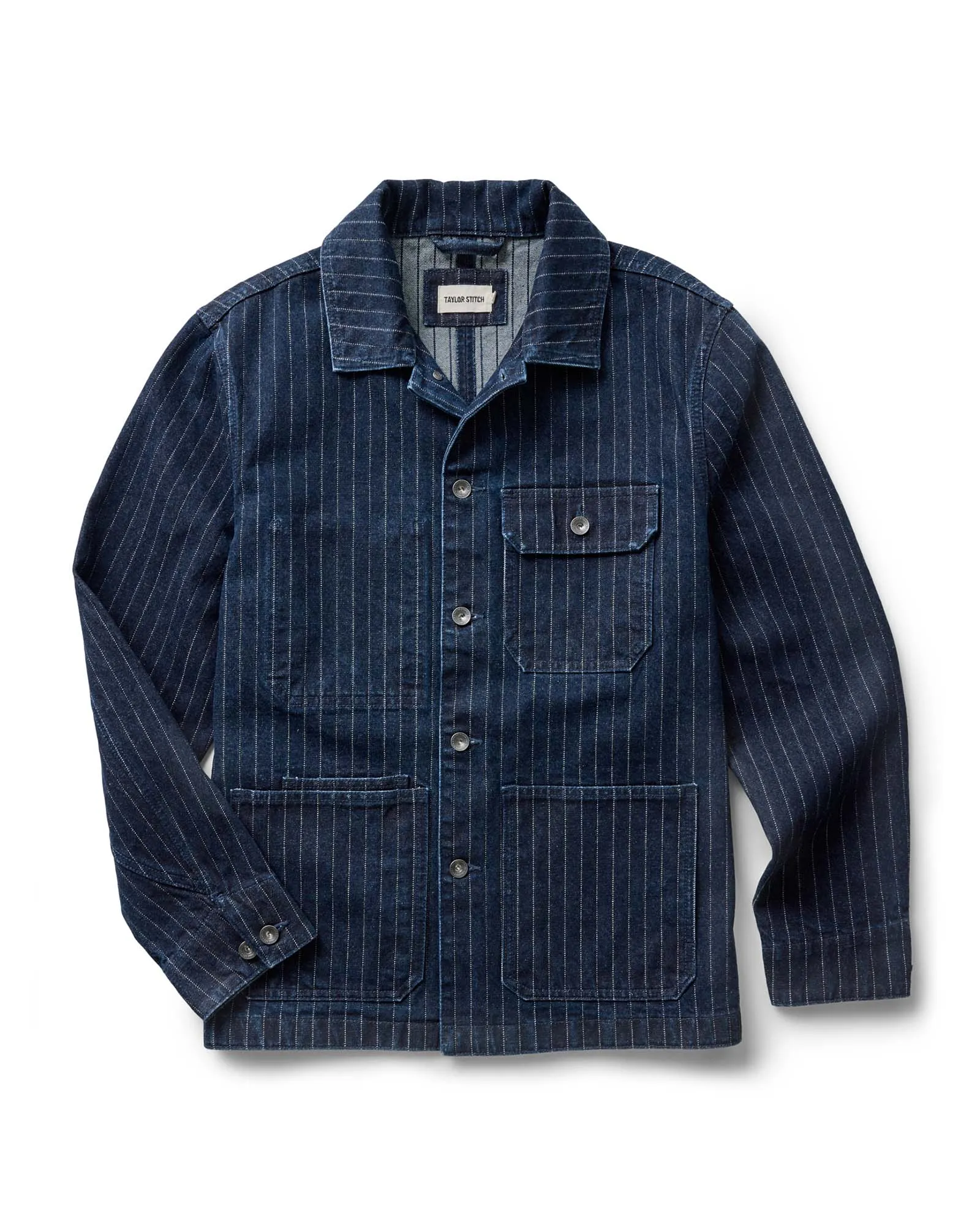 The Fremont Jacket in Rinsed Indigo Dobby Denim sold by Taylor Stitch