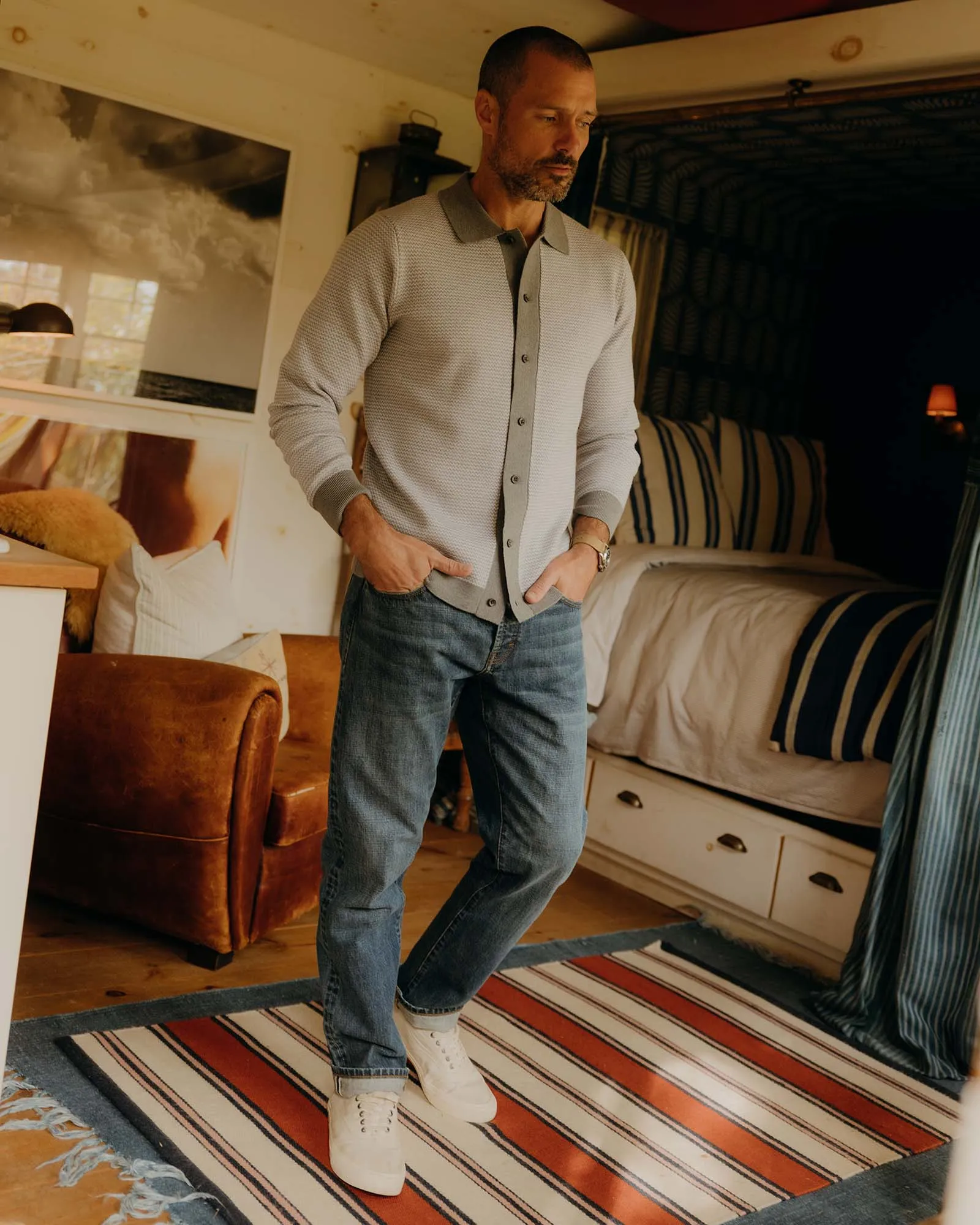 The Nichols Polo in Heather Grey Birdseye Merino sold by Taylor Stitch product image thumbnail 3