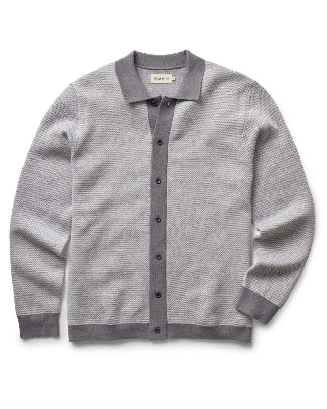 The Nichols Polo in Heather Grey Birdseye Merino made by Taylor Stitch