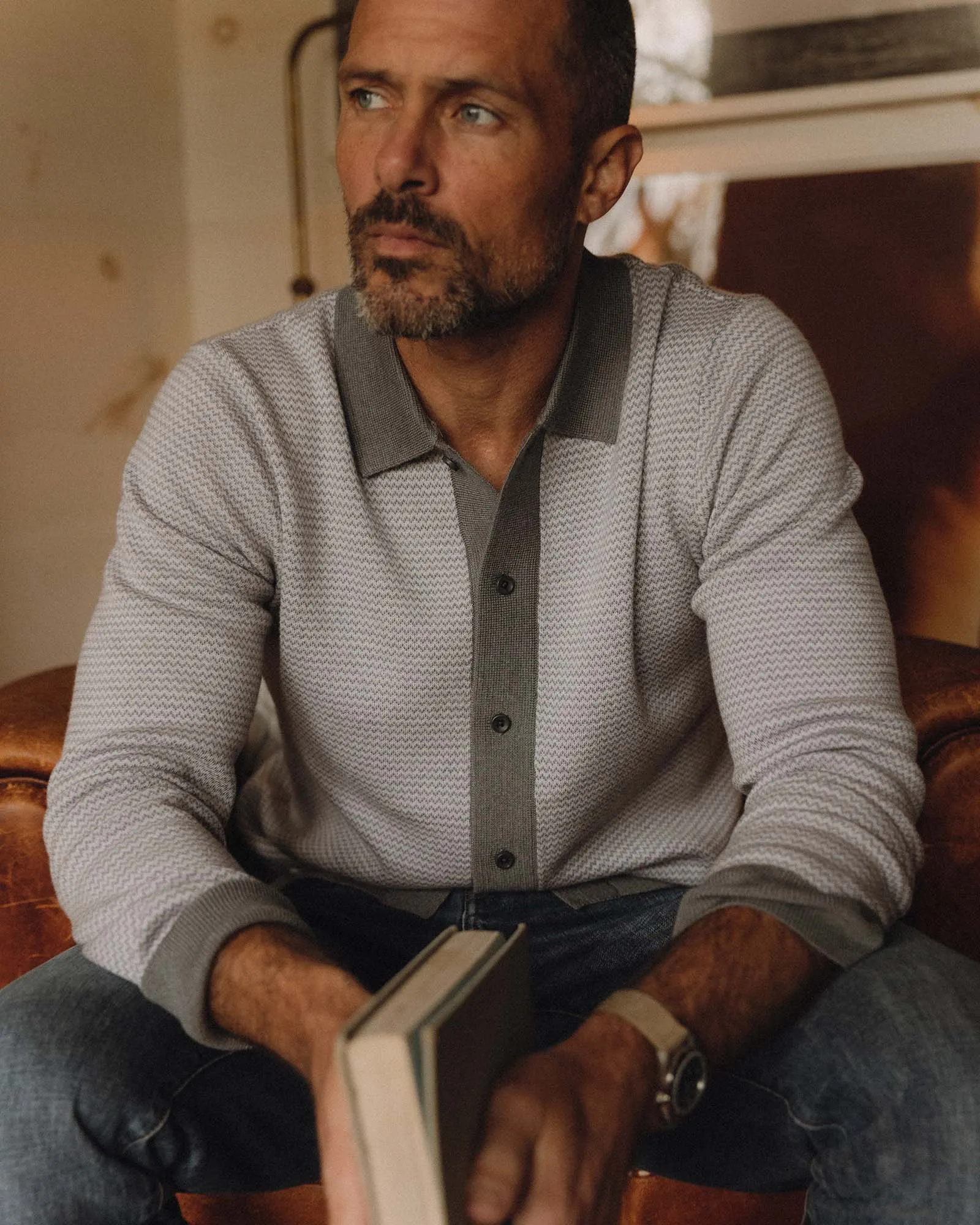 The Nichols Polo in Heather Grey Birdseye Merino sold by Taylor Stitch product image thumbnail 2