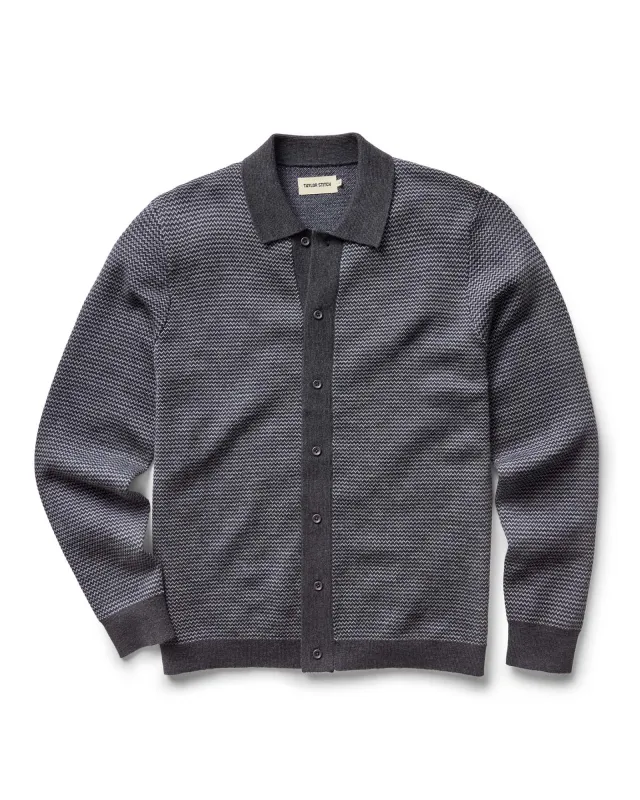 The Nichols Polo in Navy Birdseye Merino made by Taylor Stitch