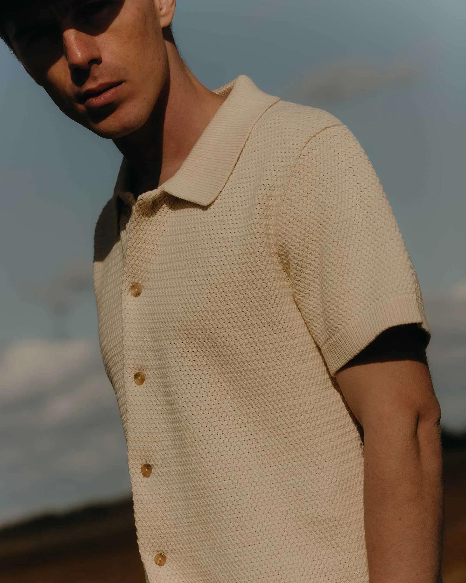 The Button Down Polo in Heather Oat Crochet sold by Taylor Stitch product image thumbnail 2