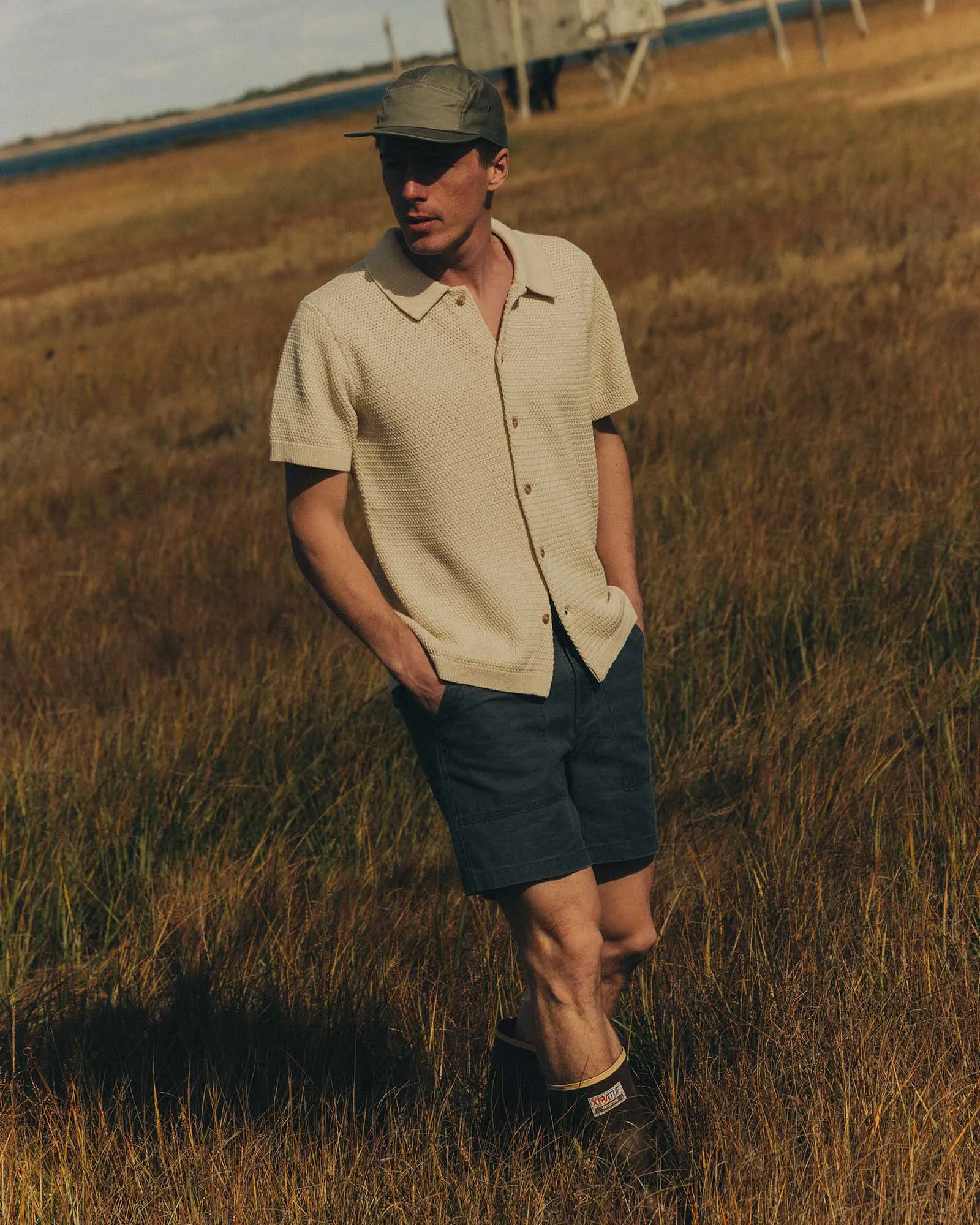 The Button Down Polo in Heather Oat Crochet sold by Taylor Stitch product image thumbnail 3