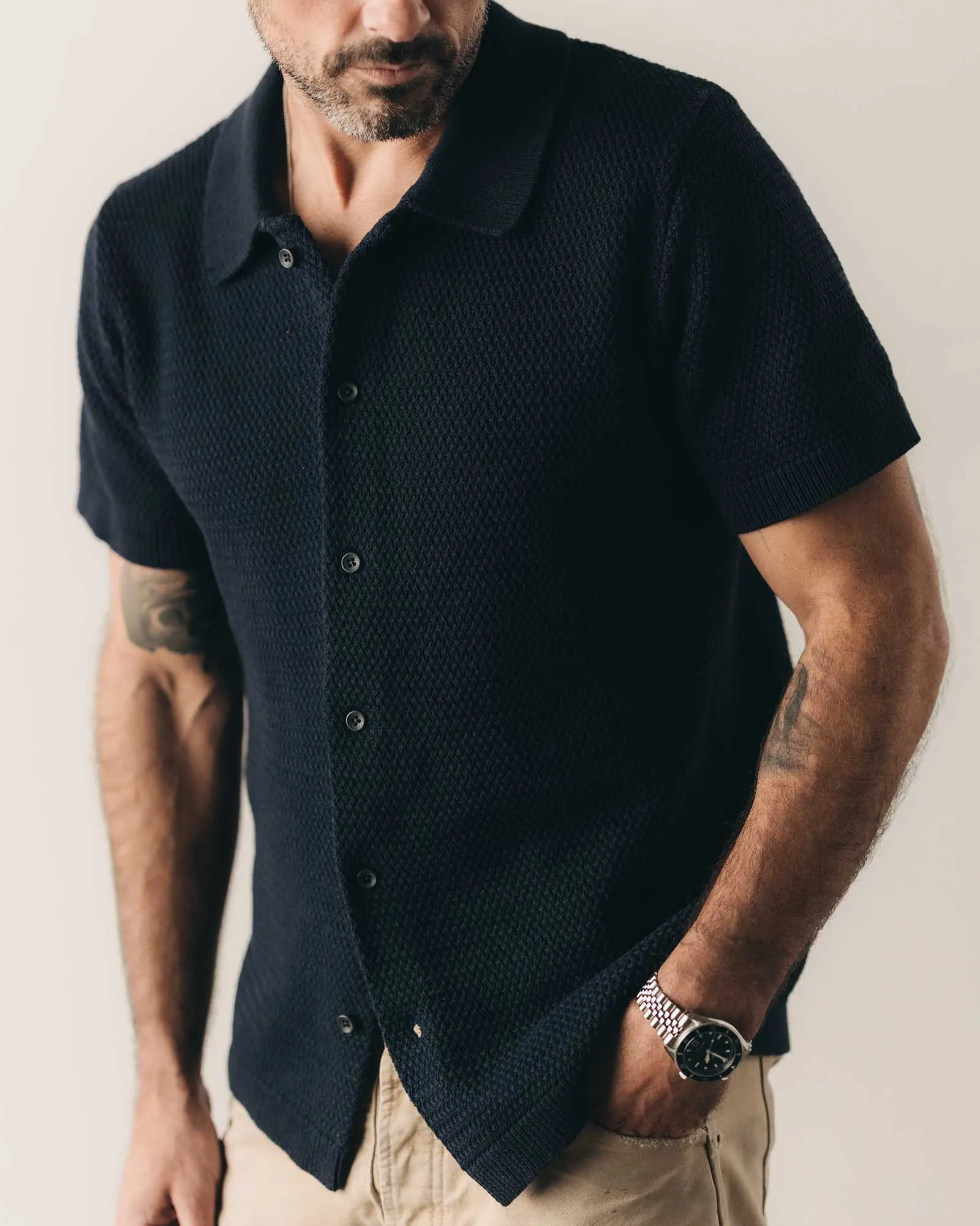 The Button Down Polo in Dark Navy Crochet sold by Taylor Stitch product image thumbnail 3