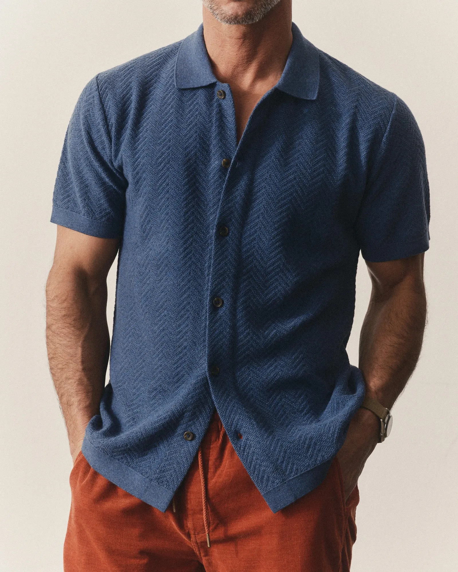 The Button Down Polo in Gulf Stream Herringbone sold by Taylor Stitch product image thumbnail 2
