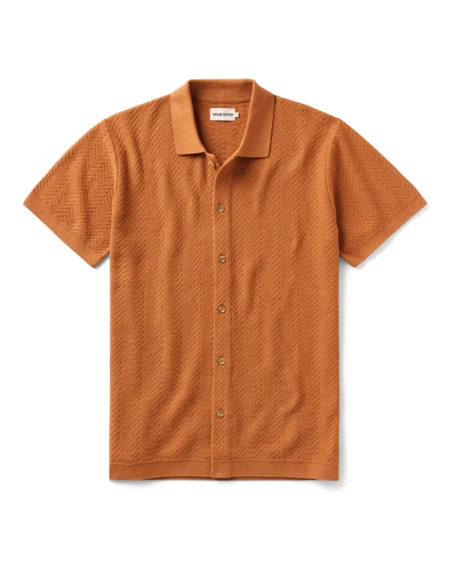 The Button Down Polo in Desert Herringbone made by Taylor Stitch