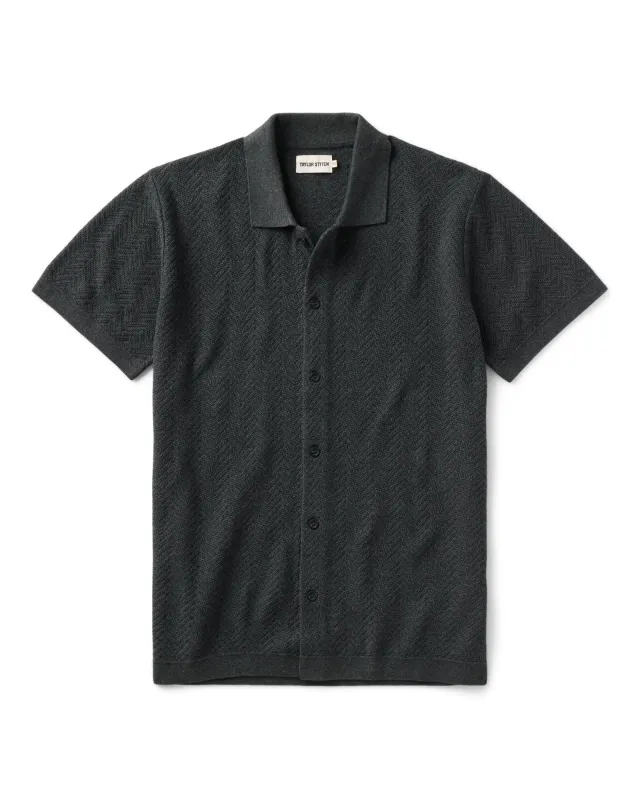 The Button Down Polo in Charcoal Herringbone made by Taylor Stitch