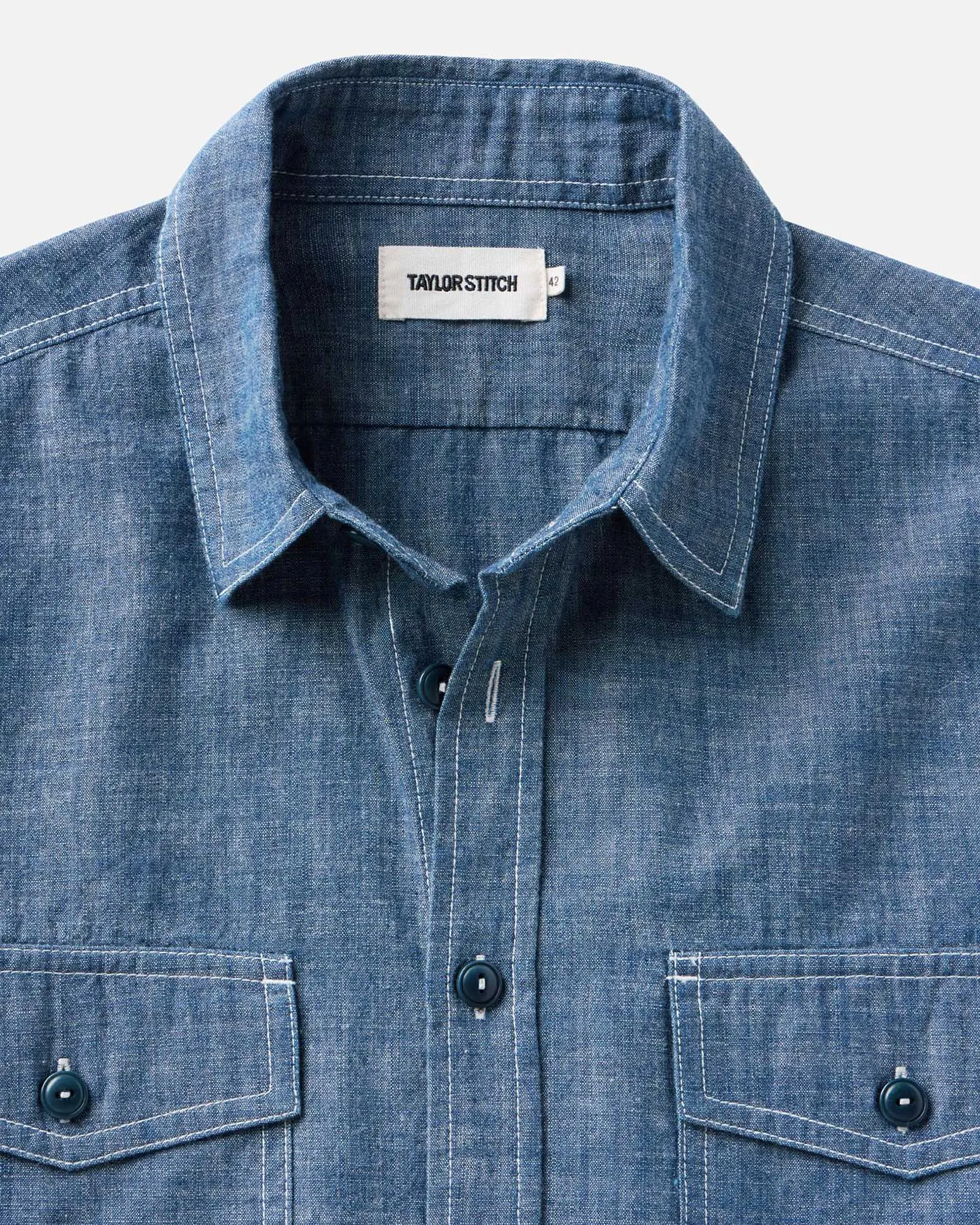 The Short Sleeve Crew Shirt in Washed Indigo Chambray sold by Taylor Stitch product image thumbnail 3
