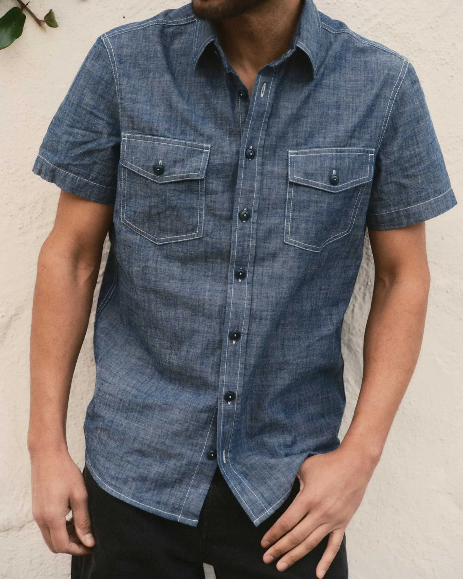 The Short Sleeve Crew Shirt in Washed Indigo Chambray sold by Taylor Stitch product image thumbnail 2