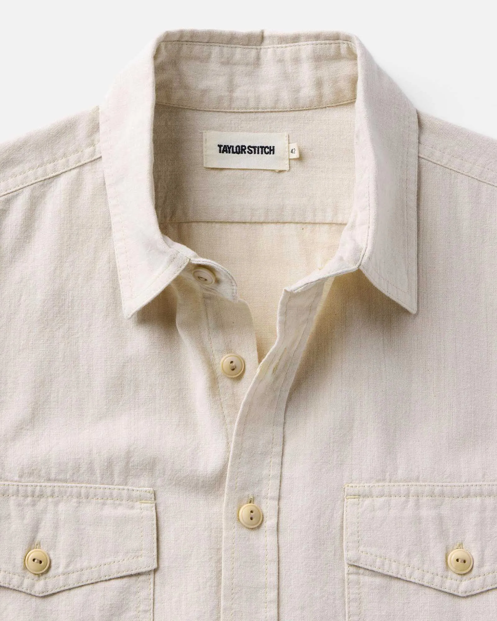 The Short Sleeve Crew Shirt in Natural Chambray sold by Taylor Stitch product image thumbnail 4
